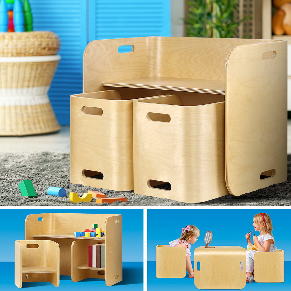 Marlook 3PCS Kids Table and Chairs Set Multifunctional Storage Desk