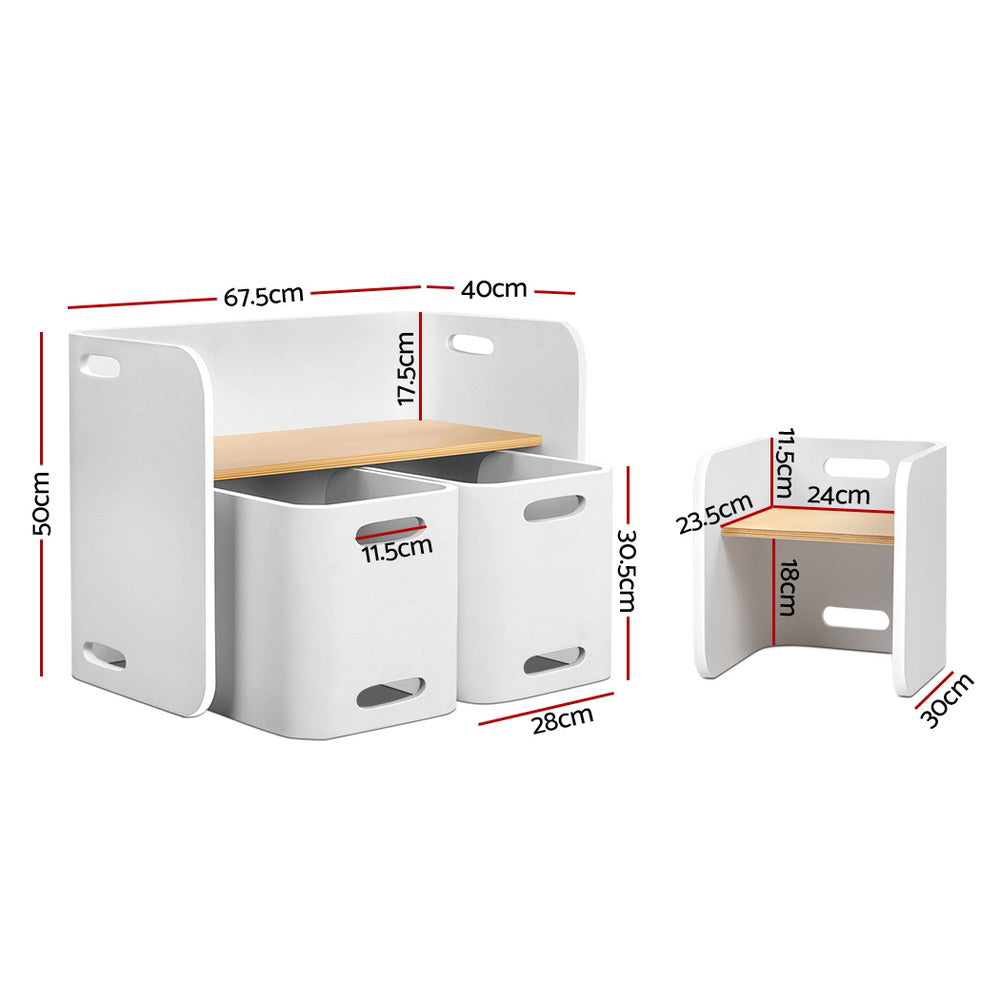 Marlook 3PCS Kids Table and Chairs Set Multifunctional Storage Desk White