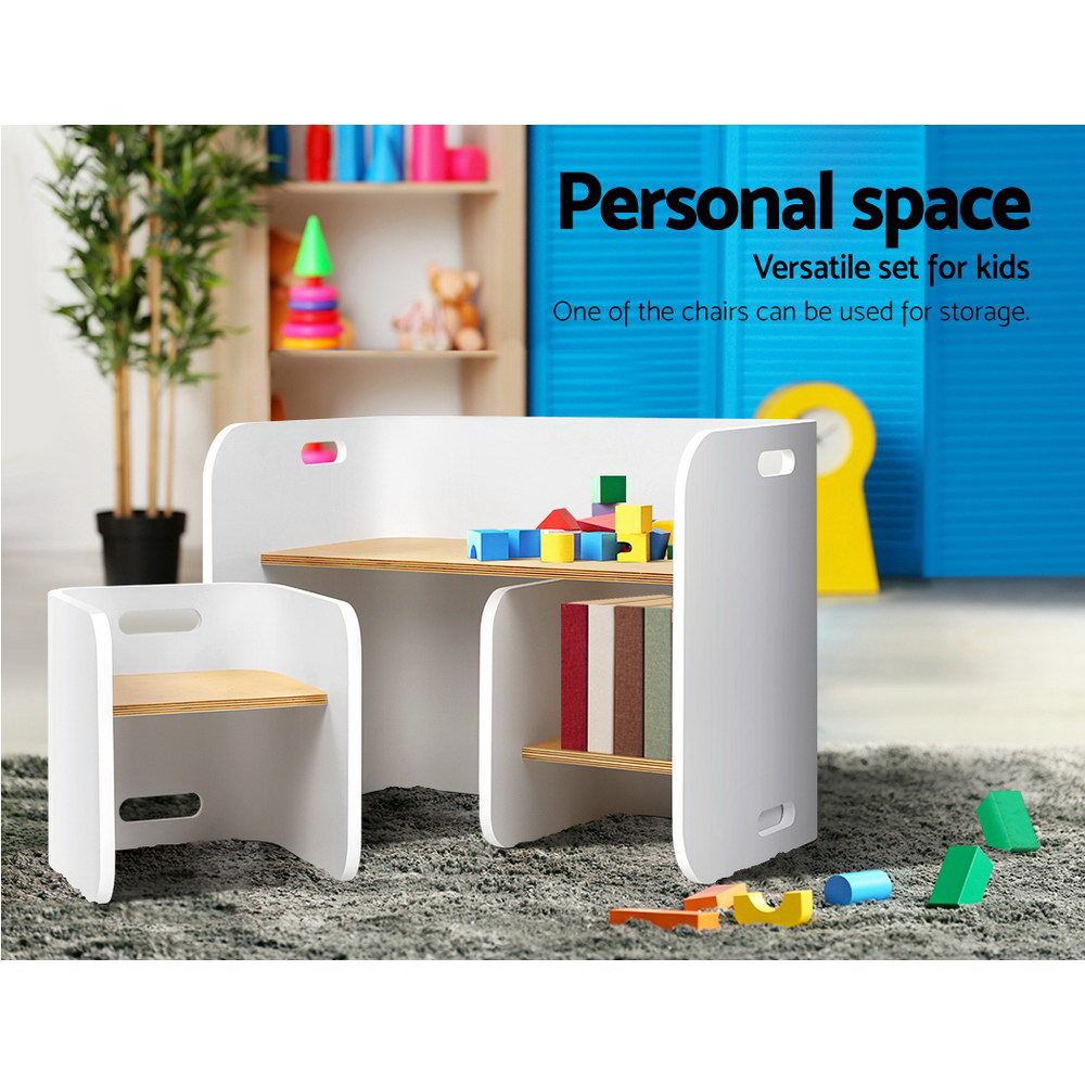Marlook 3PCS Kids Table and Chairs Set Multifunctional Storage Desk White
