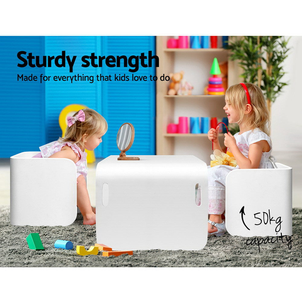 Marlook 3PCS Kids Table and Chairs Set Multifunctional Storage Desk White