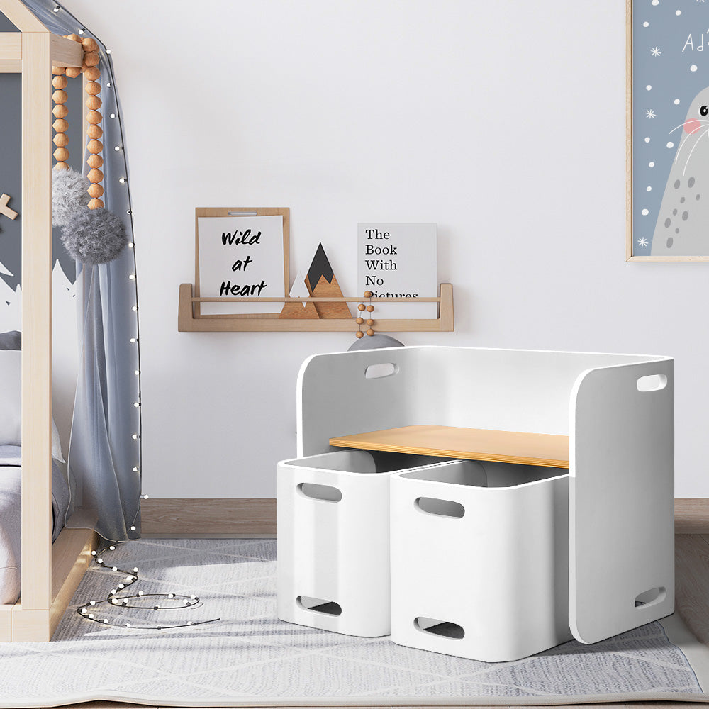 Marlook 3PCS Kids Table and Chairs Set Multifunctional Storage Desk White