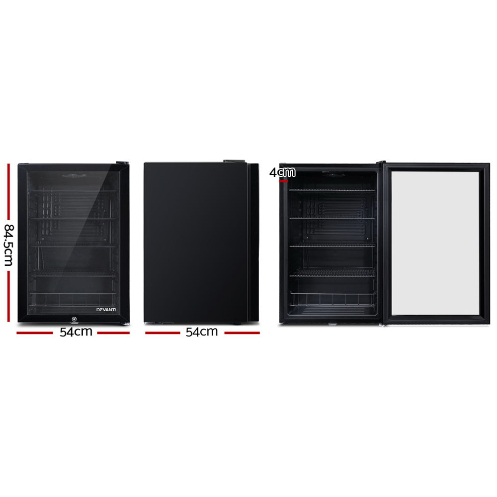 Marlook 115L Bar Fridge Glass Door w/Light Black
