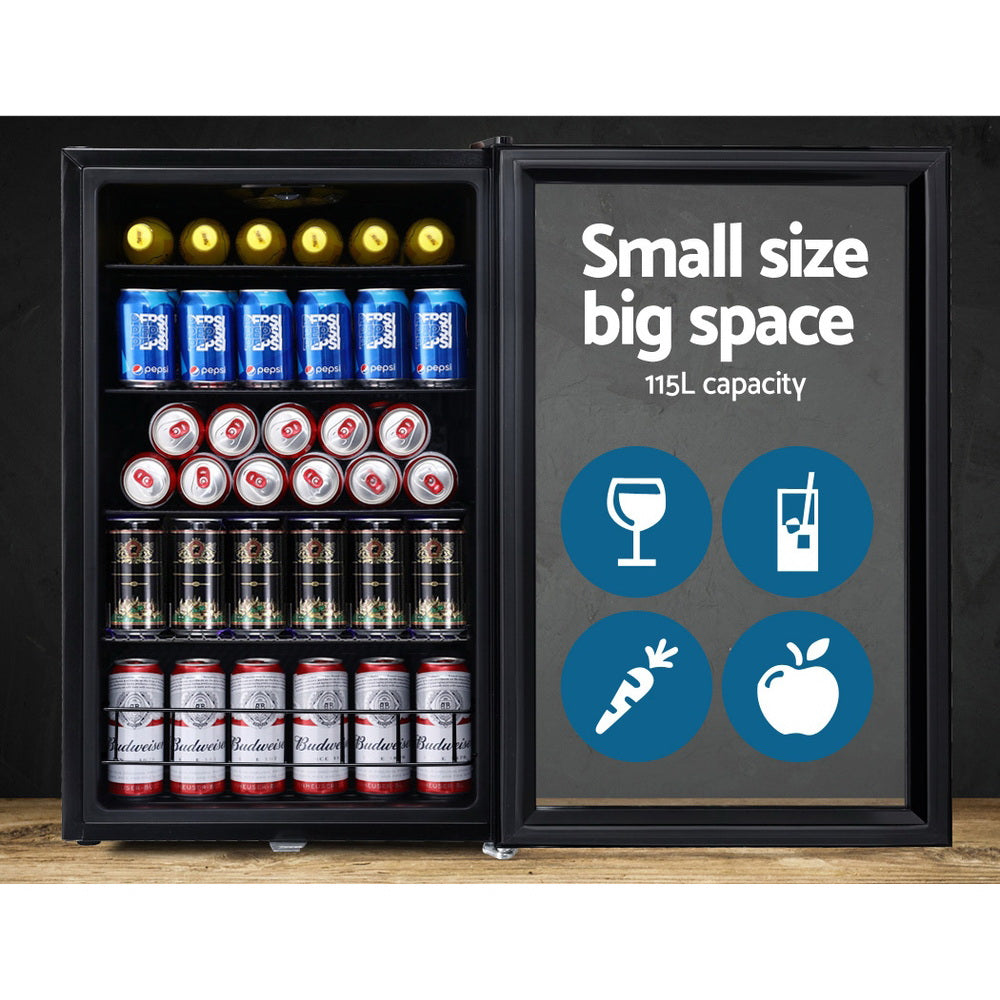 Marlook 115L Bar Fridge Glass Door w/Light Black