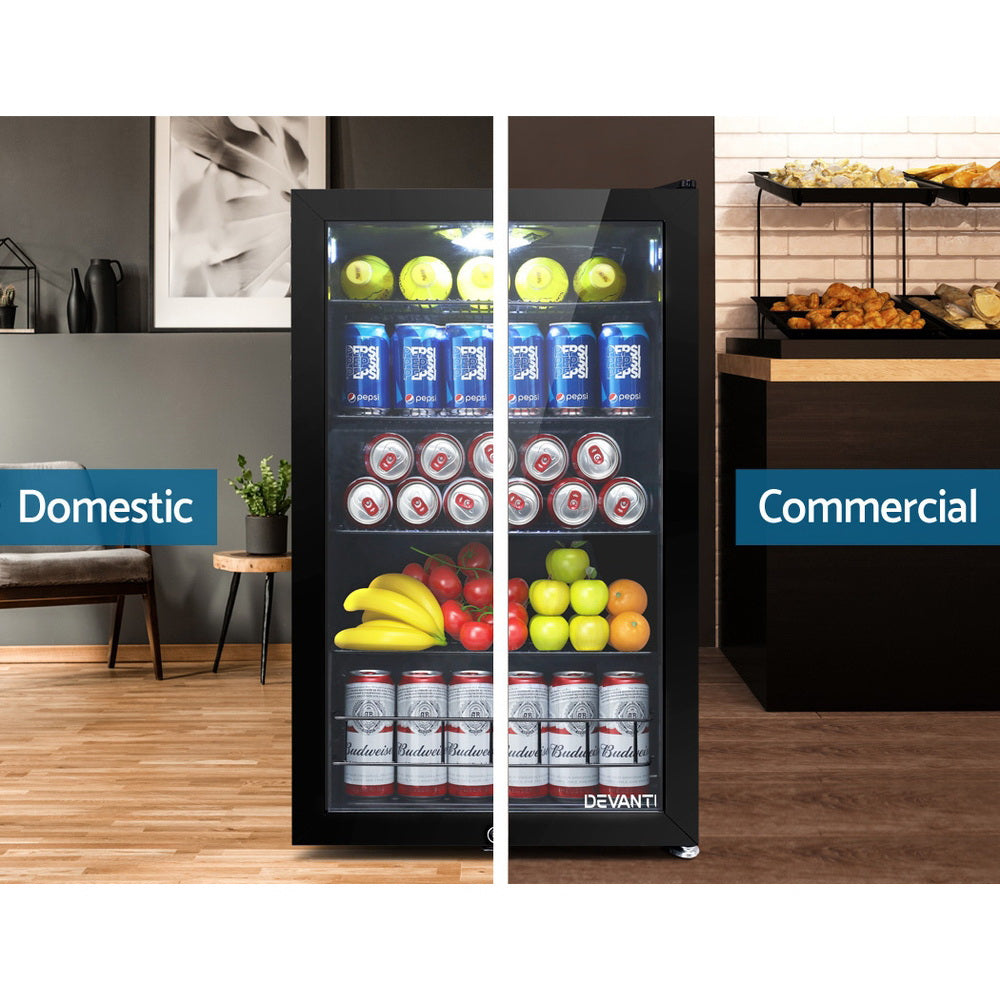 Marlook 115L Bar Fridge Glass Door w/Light Black