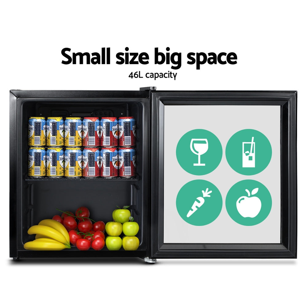 Marlook 46L Bar Fridge Glass Door w/Light Black