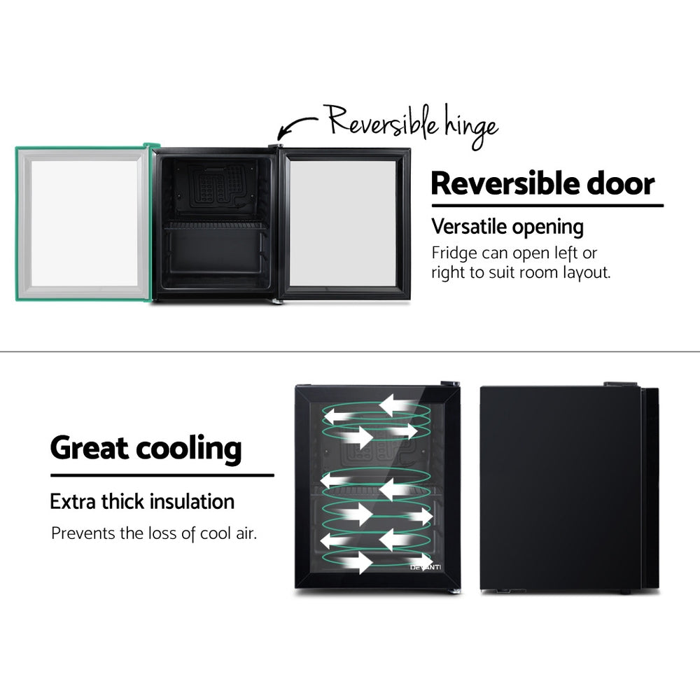 Marlook 46L Bar Fridge Glass Door w/Light Black