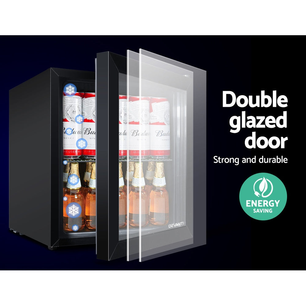 Marlook 46L Bar Fridge Glass Door w/Light Black