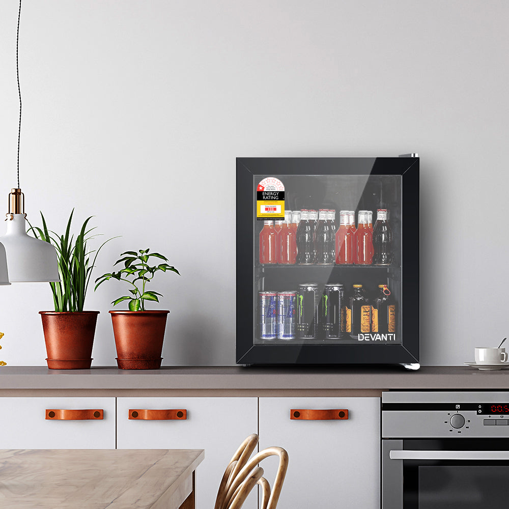 Marlook 46L Bar Fridge Glass Door w/Light Black