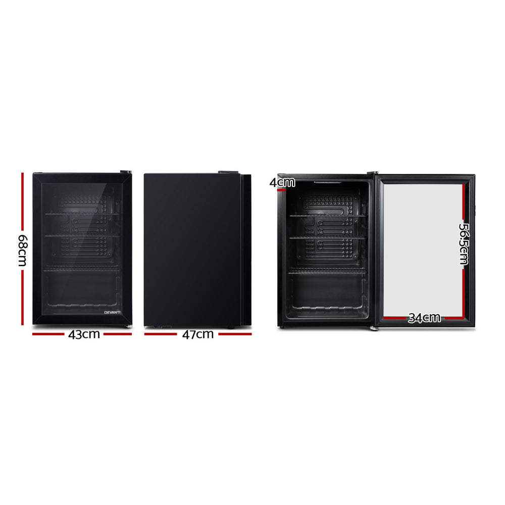 Marlook 70L Bar Fridge Glass Door w/Light Black