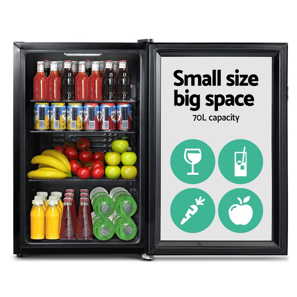Marlook 70L Bar Fridge Glass Door w/Light Black