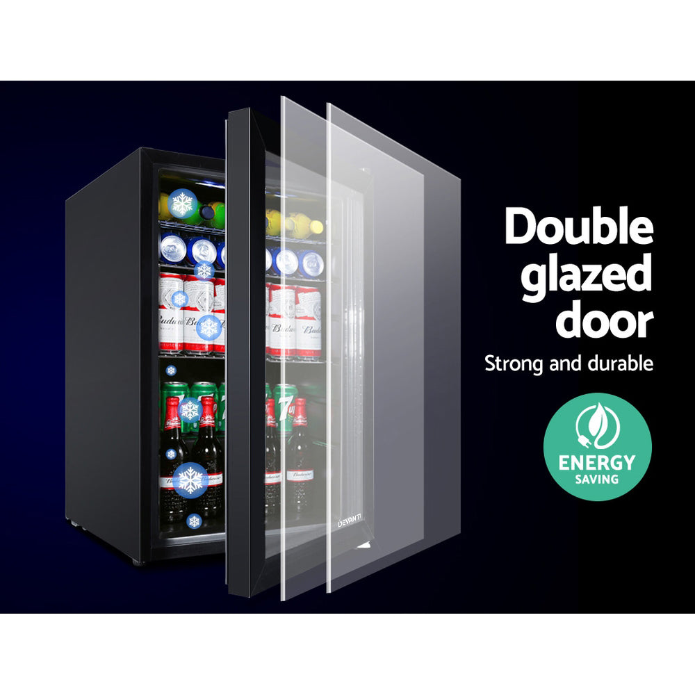 Marlook 70L Bar Fridge Glass Door w/Light Black