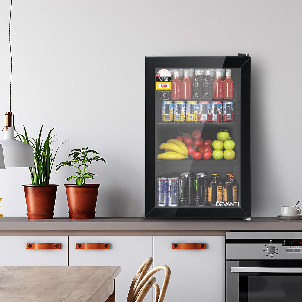 Marlook 70L Bar Fridge Glass Door w/Light Black