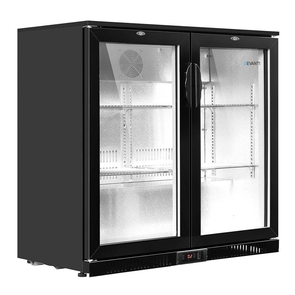 Marlook 198L Bar Fridge Dual Glass Door w/Light Black