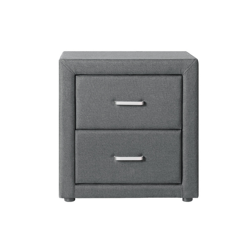 Marlook Bedside Table 2 Drawers Fabric - CADEN Grey
