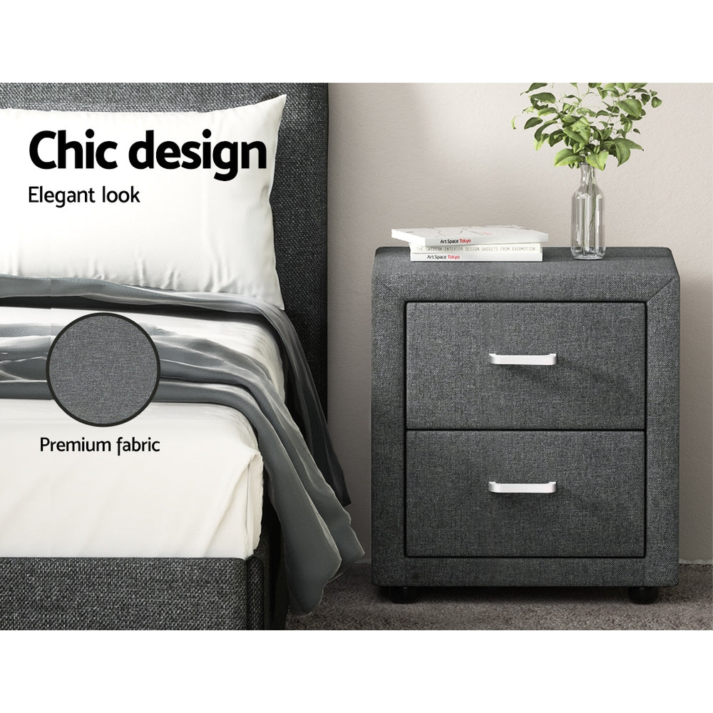 Marlook Bedside Table 2 Drawers Fabric - CADEN Grey