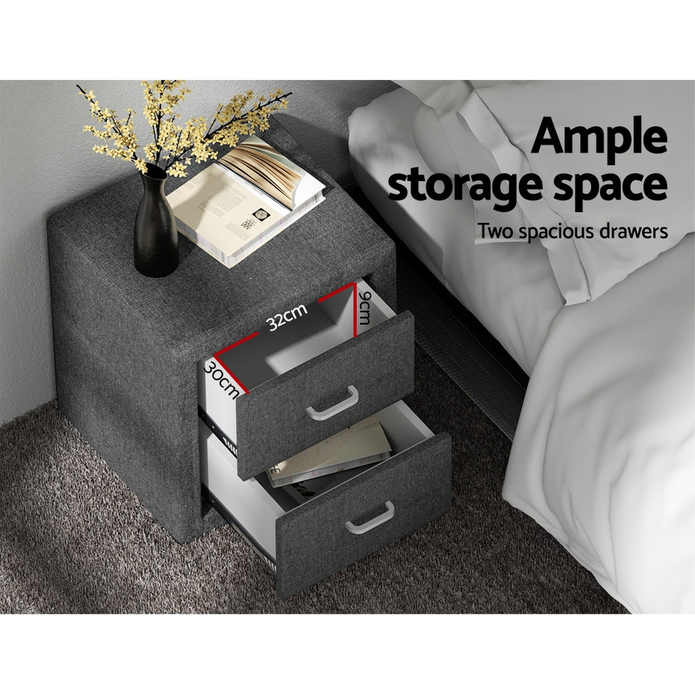 Marlook Bedside Table 2 Drawers Fabric - CADEN Grey