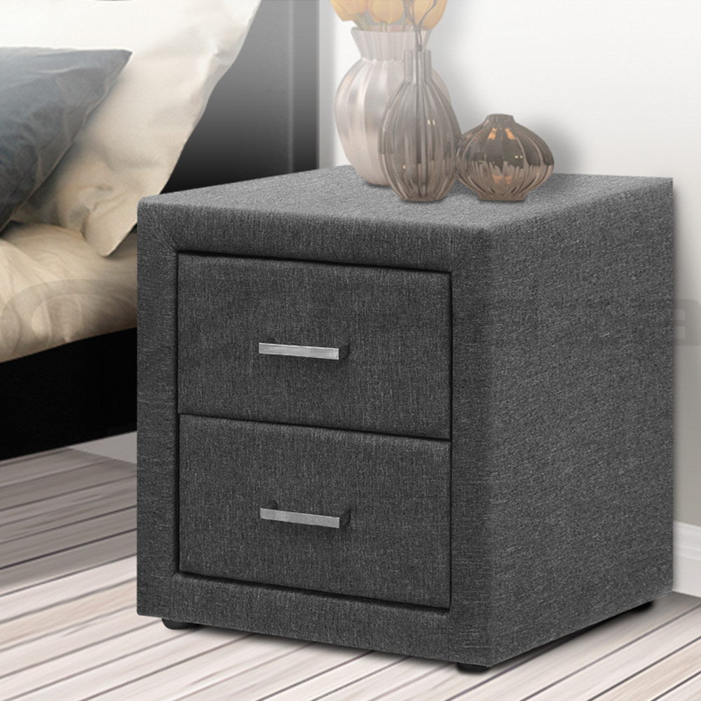 Marlook Bedside Table 2 Drawers Fabric - CADEN Grey