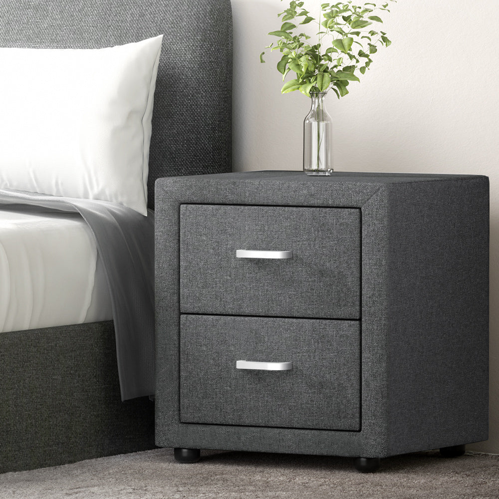 Marlook Bedside Table 2 Drawers Fabric - CADEN Grey