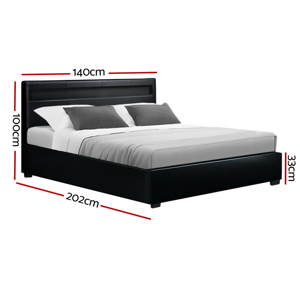 Marlook Bed Frame Double Size LED Gas Lift Black COLE