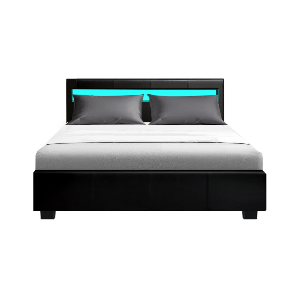 Marlook Bed Frame Double Size LED Gas Lift Black COLE