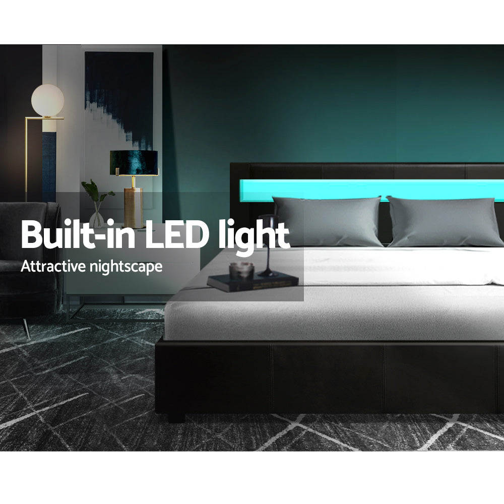 Marlook Bed Frame Double Size LED Gas Lift Black COLE