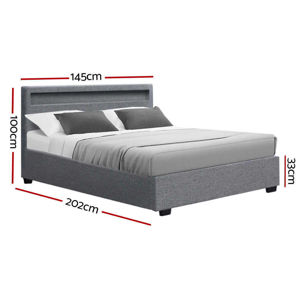 Marlook Bed Frame Double Size LED Gas Lift Grey COLE