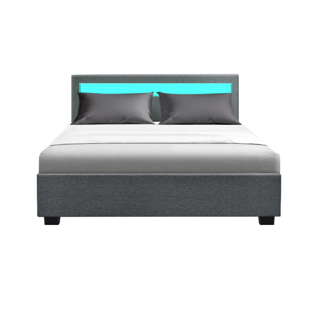 Marlook Bed Frame Double Size LED Gas Lift Grey COLE