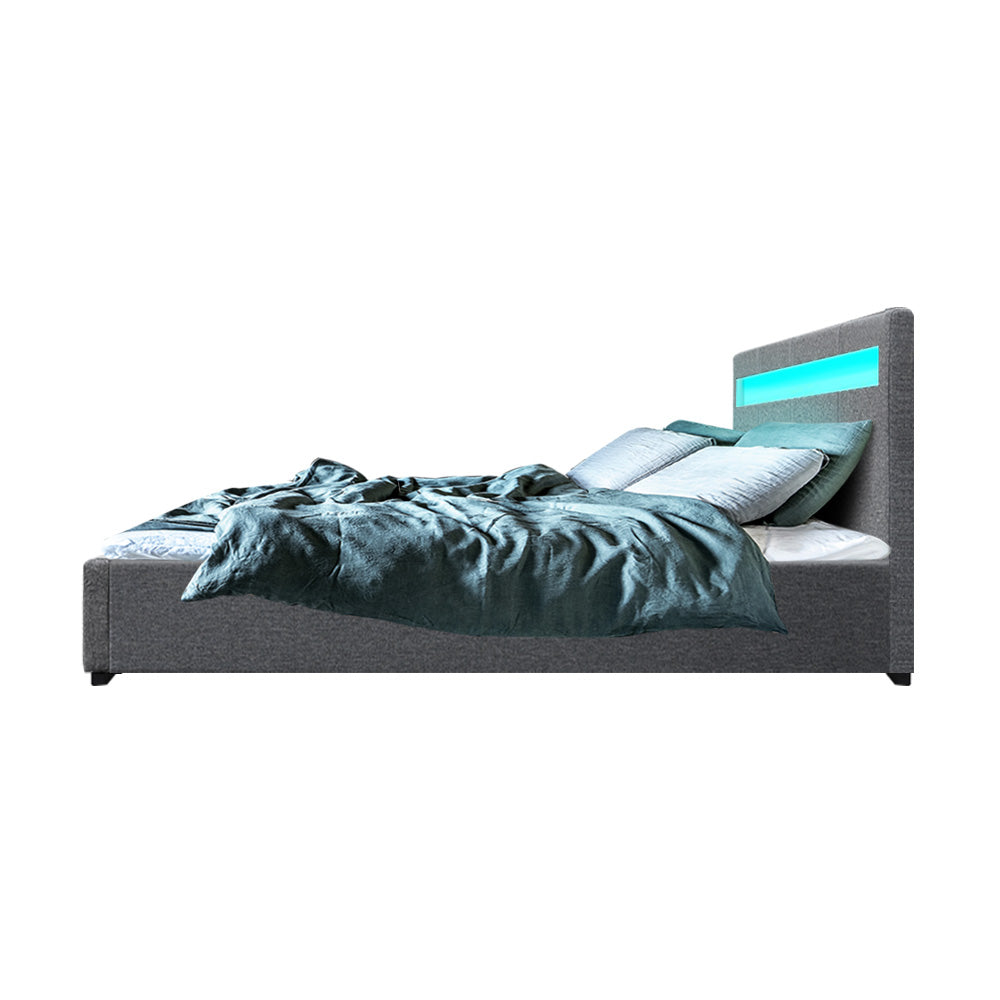 Marlook Bed Frame Double Size LED Gas Lift Grey COLE