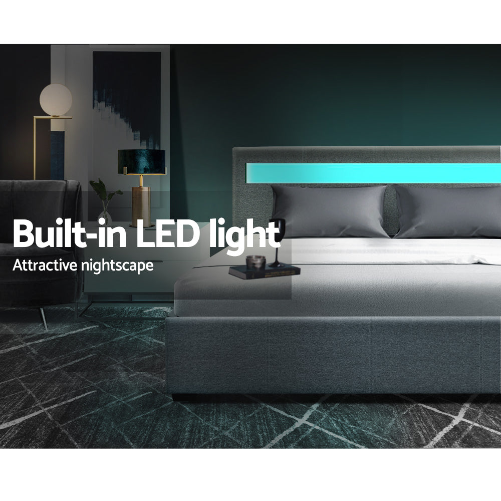 Marlook Bed Frame Double Size LED Gas Lift Grey COLE