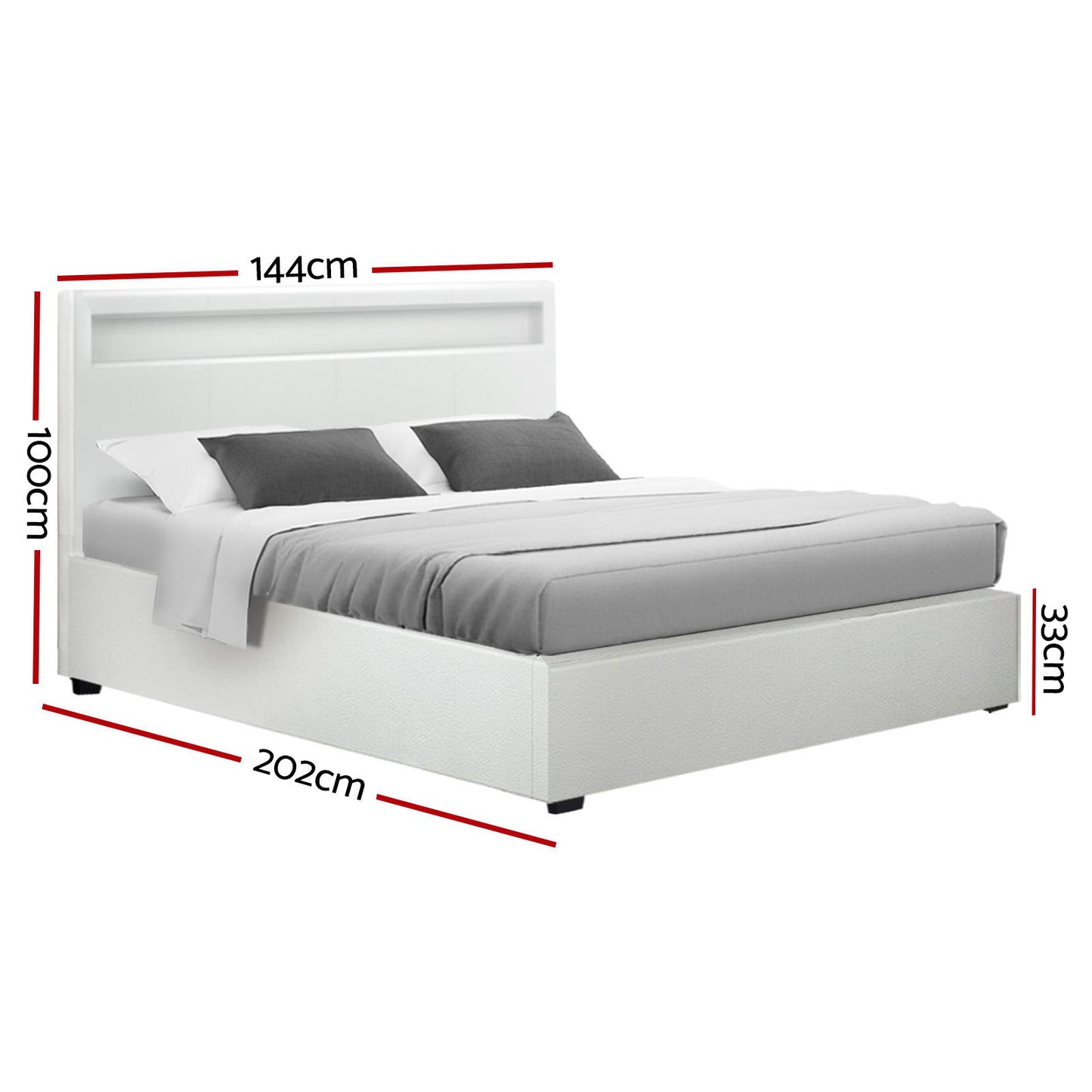 Marlook Bed Frame Double Size LED Gas Lift White COLE