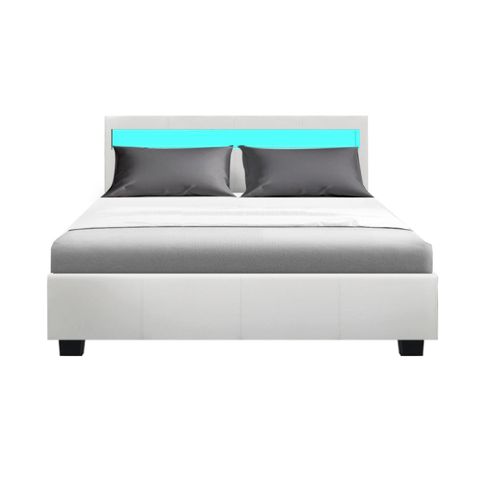 Marlook Bed Frame Double Size LED Gas Lift White COLE