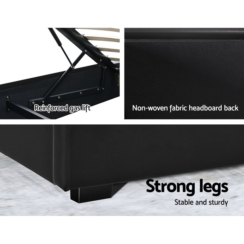 Marlook Bed Frame Queen Size LED Gas Lift Black COLE