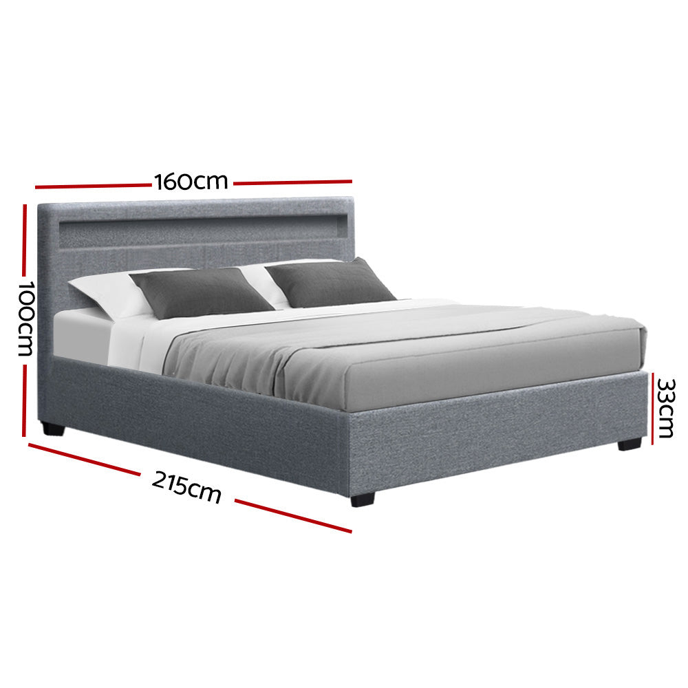 Marlook Bed Frame Queen Size LED Gas Lift Grey COLE