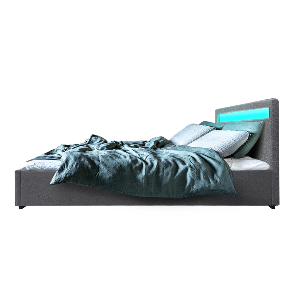 Marlook Bed Frame Queen Size LED Gas Lift Grey COLE