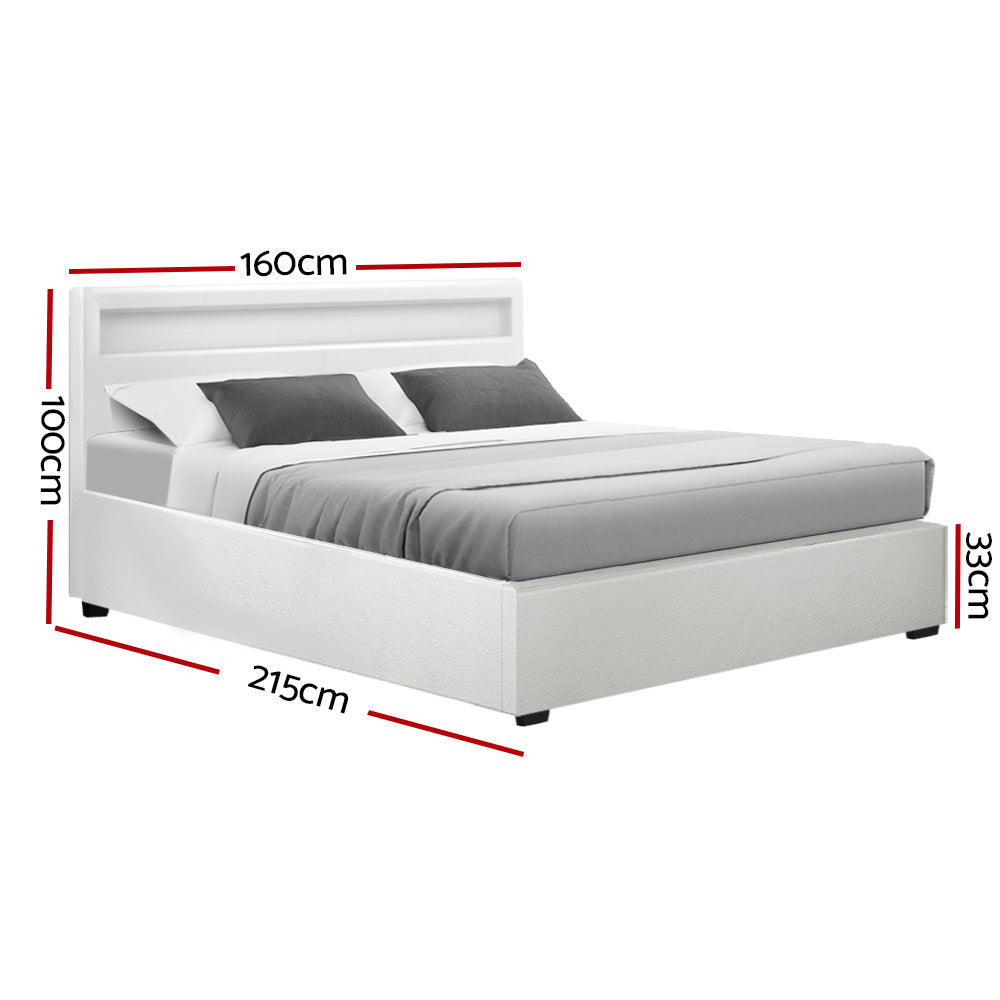Marlook Bed Frame Queen Size LED Gas Lift White COLE