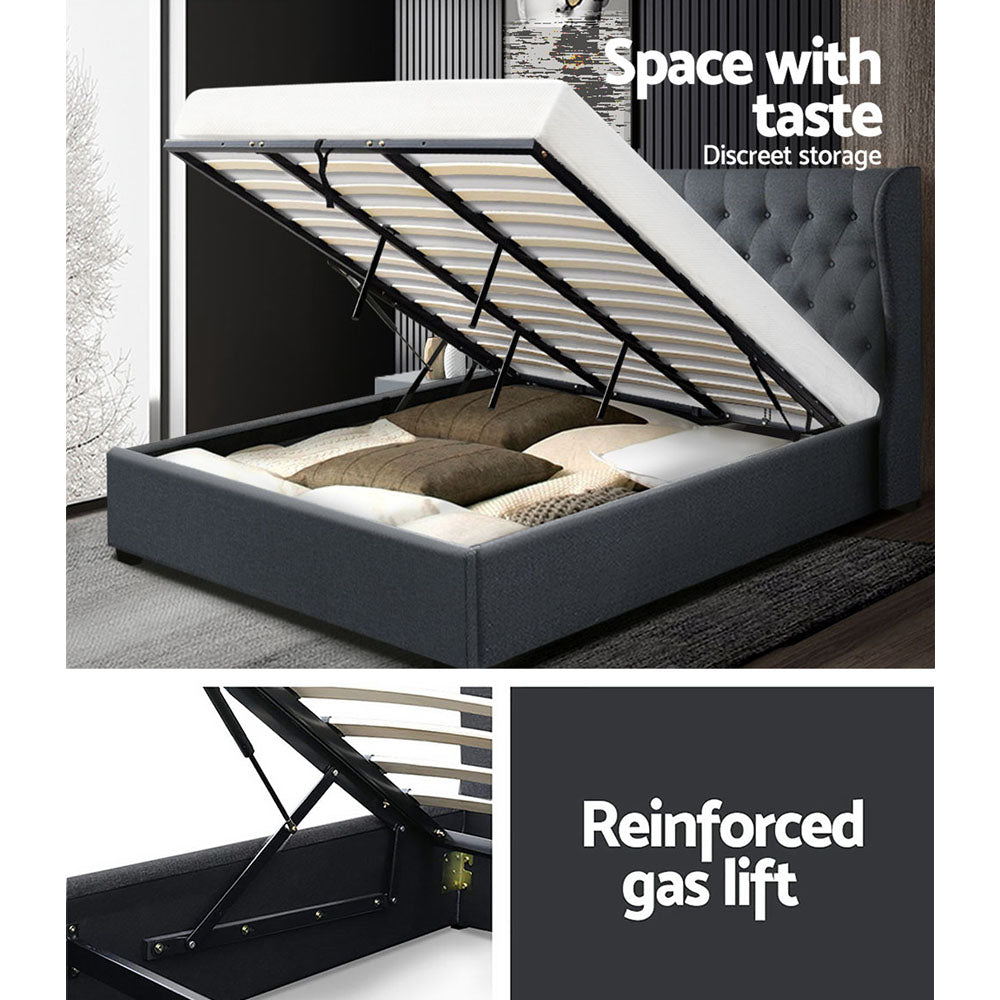 Marlook Bed Frame King Size Gas Lift Charcoal ISSA