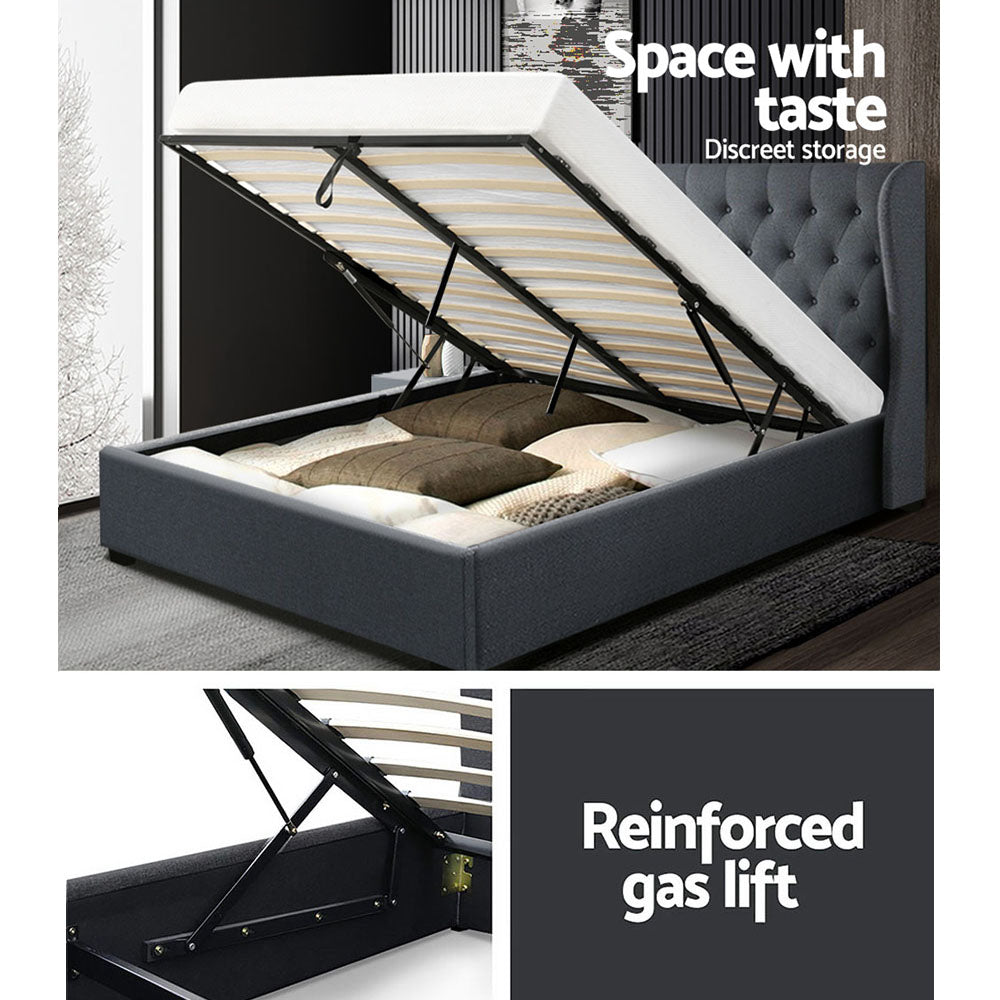 Marlook Bed Frame Queen Size Gas Lift Charcoal ISSA