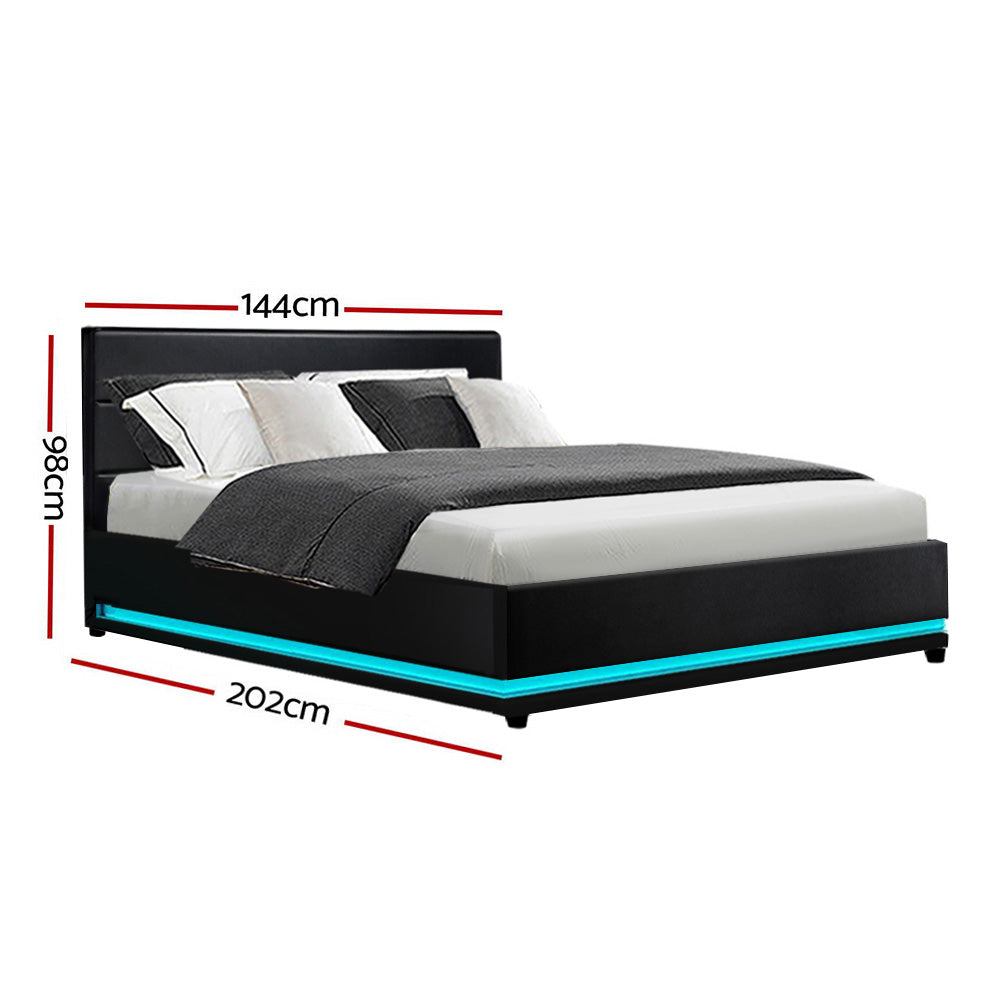 Marlook Bed Frame Double Size LED Gas Lift Black LUMI