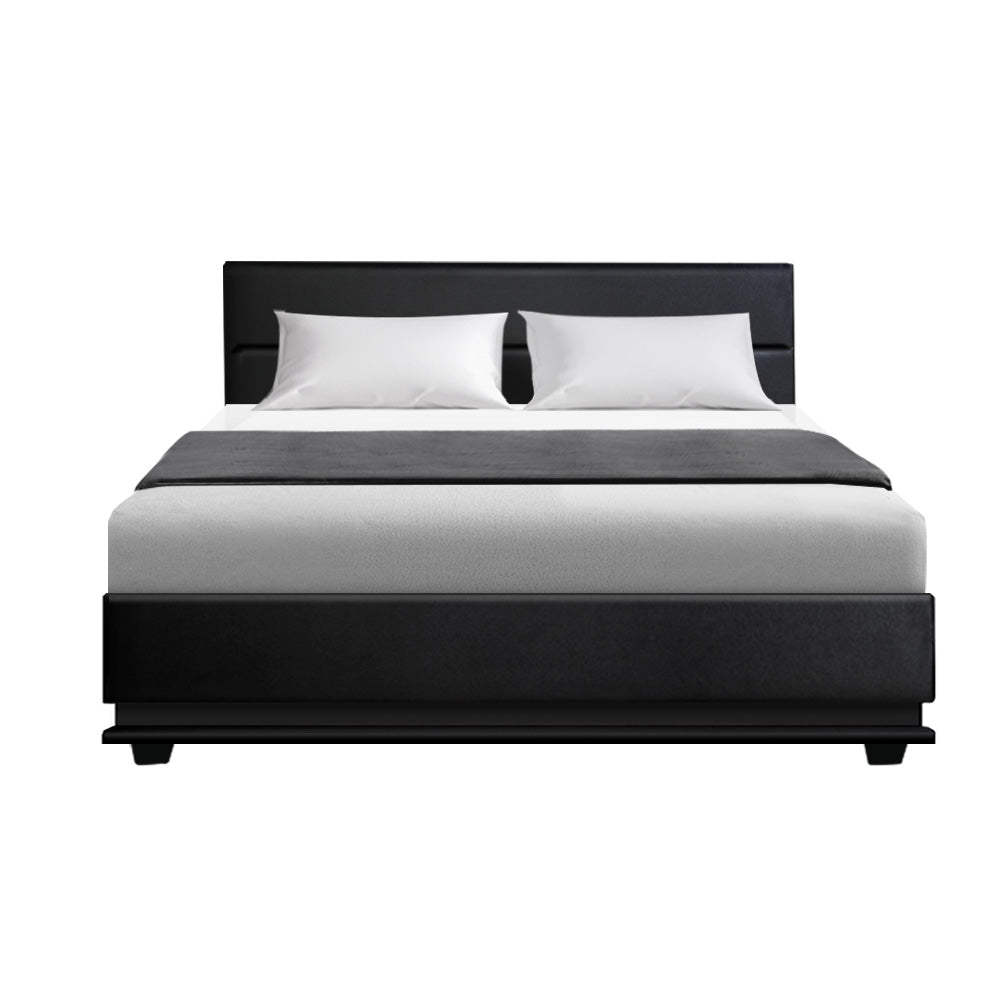 Marlook Bed Frame Double Size LED Gas Lift Black LUMI