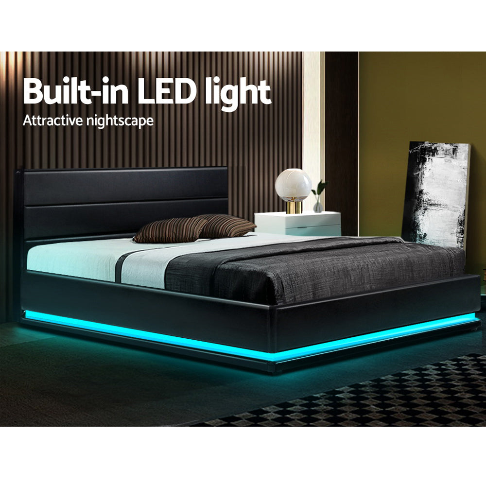 Marlook Bed Frame Double Size LED Gas Lift Black LUMI