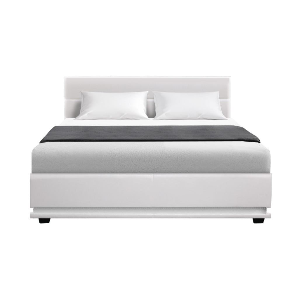 Marlook Bed Frame Double Size LED Gas Lift White LUMI