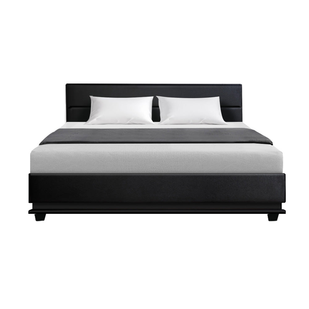 Marlook Bed Frame King Size LED Gas Lift Black LUMI