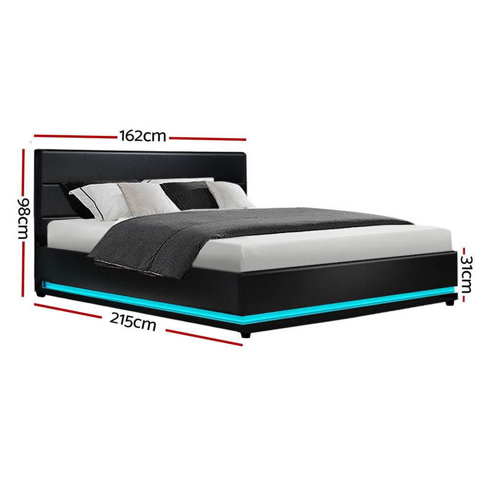 Marlook Bed Frame Queen Size LED Gas Lift Black LUMI