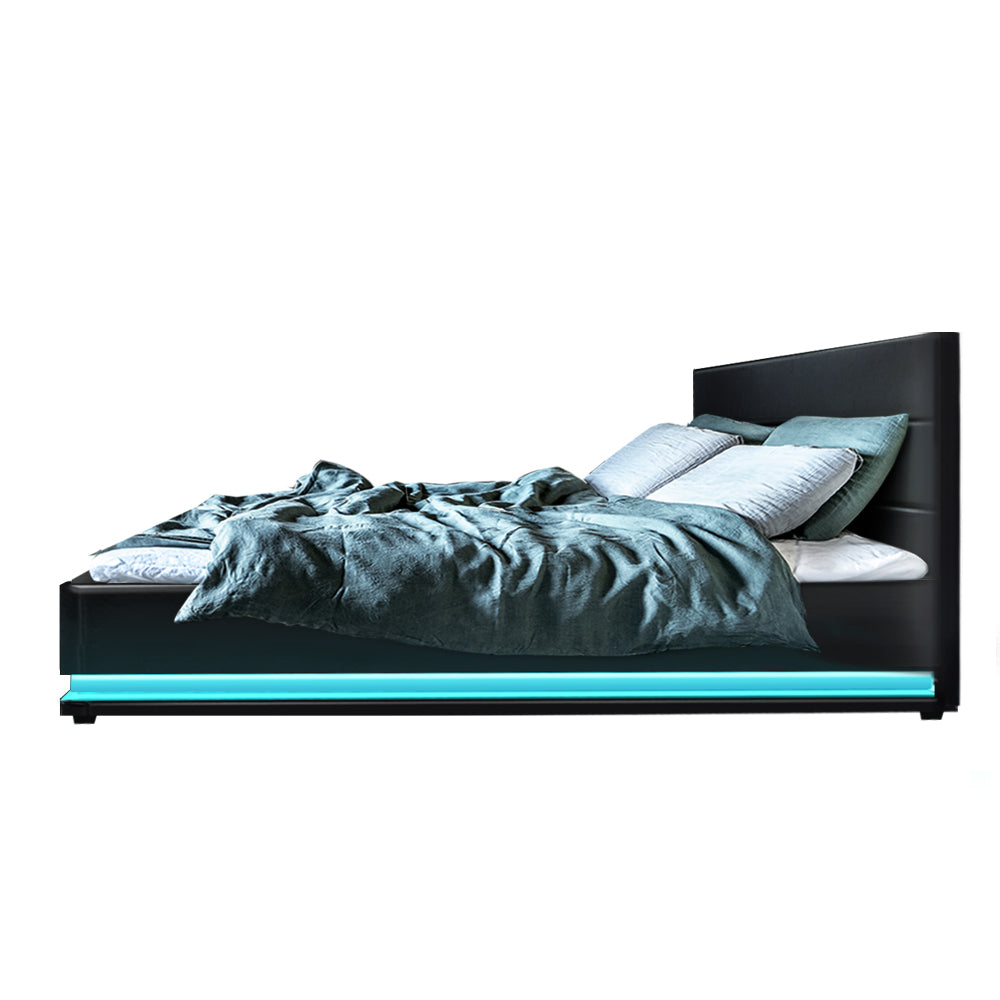 Marlook Bed Frame Queen Size LED Gas Lift Black LUMI