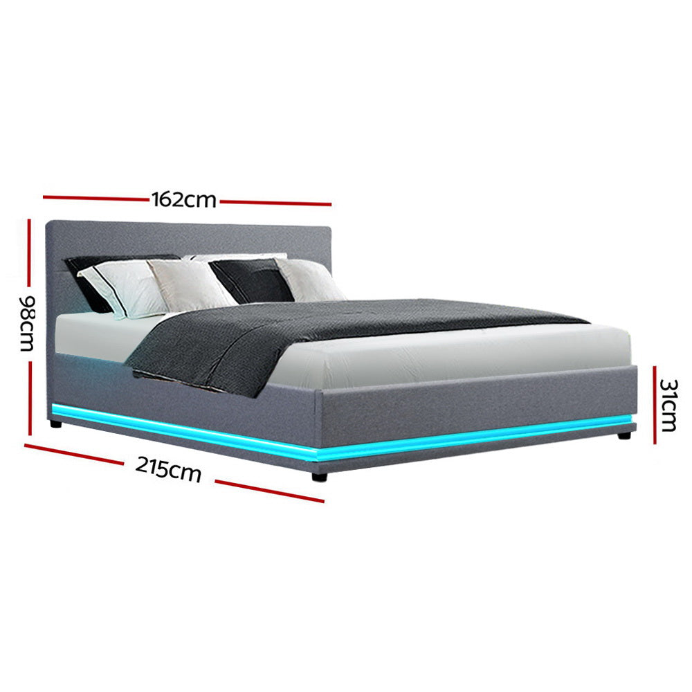 Marlook Bed Frame Queen Size LED Gas Lift Grey LUMI