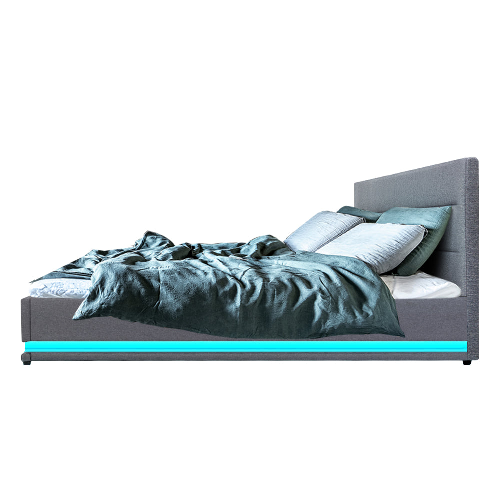 Marlook Bed Frame Queen Size LED Gas Lift Grey LUMI