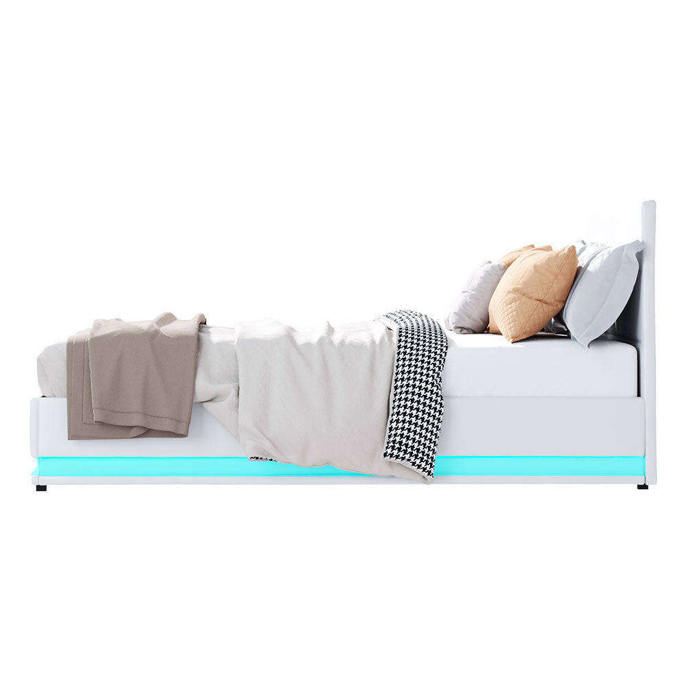 Marlook Bed Frame Queen Size LED Gas Lift White LUMI