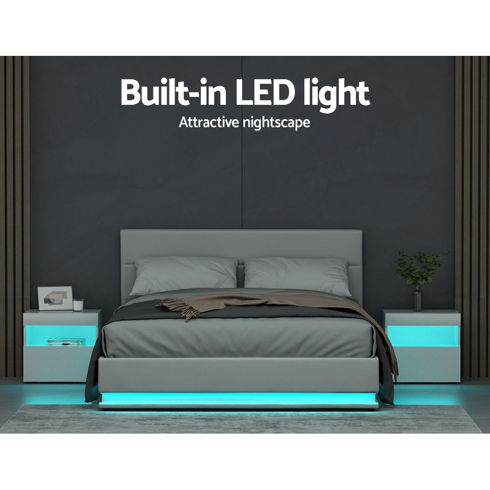 Marlook Bed Frame Queen Size LED Gas Lift White LUMI