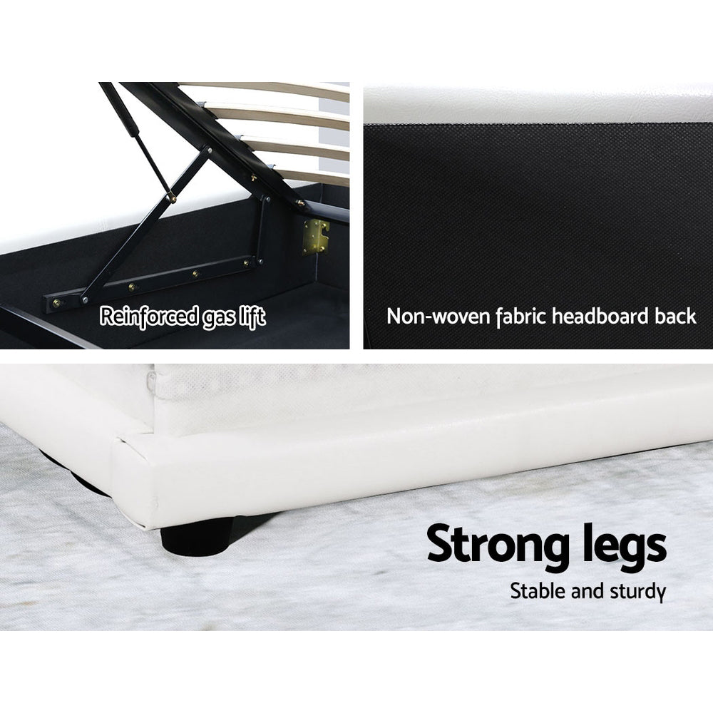 Marlook Bed Frame Queen Size LED Gas Lift White LUMI