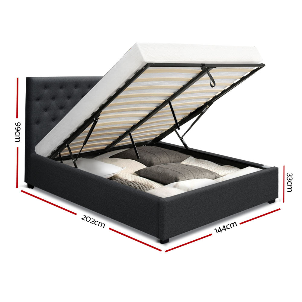 Marlook Bed Frame Double Size Gas Lift Charcoal VILA
